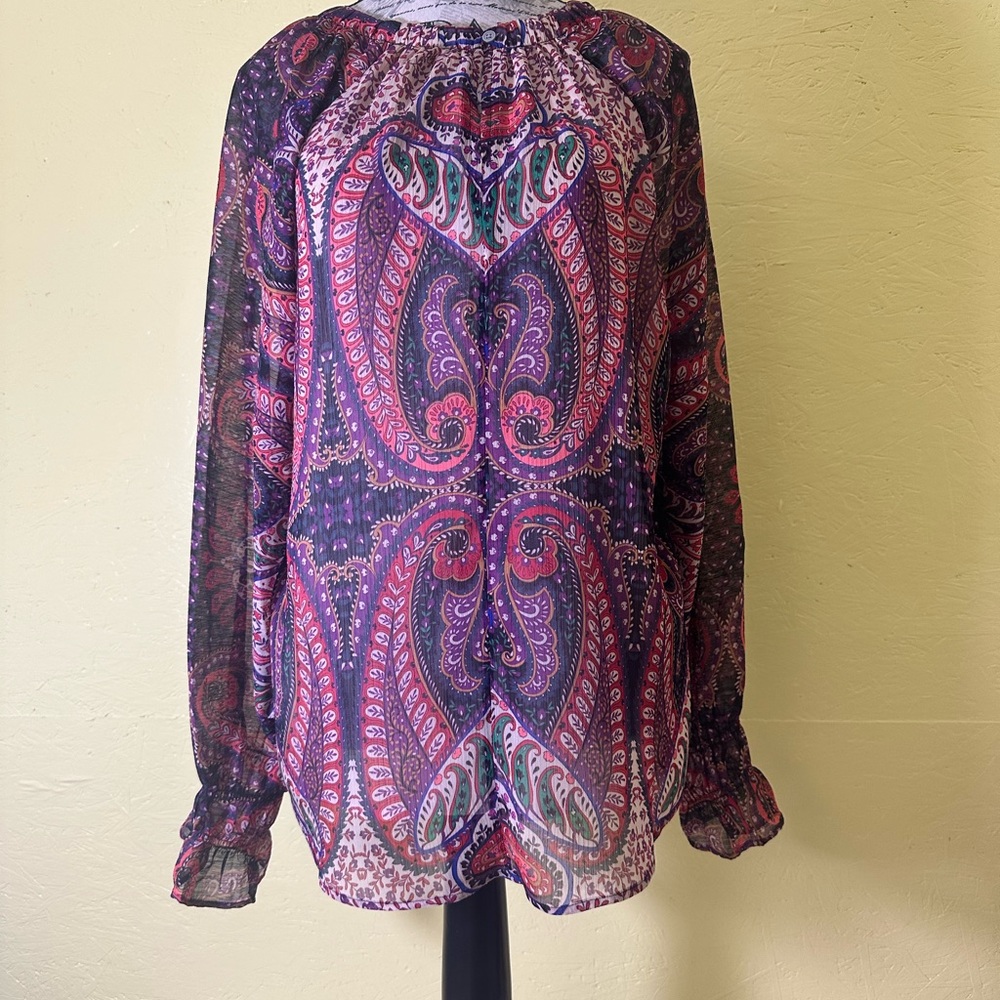 LOFT Sheer Paisley Blouse Purple & Pink Long Sleeve NWT Large - Picture 4 of 11
